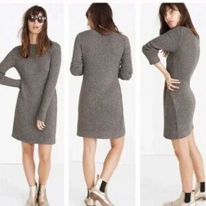 Madewell Night Sparkle Grey w Metallic Gold Ribbed Mock Neck Sweater Dress M EUC